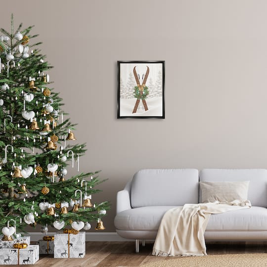 Stupell Industries Winter Skis Holiday Wreath Framed Floater Canvas Wall Art